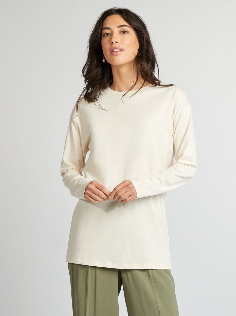T-shirt manches longues forme loose Ecru - Kiabi