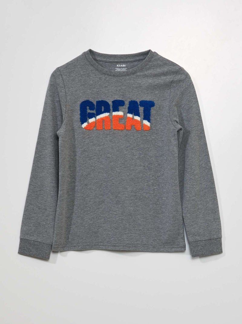 T-shirt manches longues 'Great' Gris - Kiabi