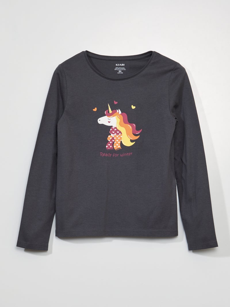 T-shirt manches longues Gris - Kiabi
