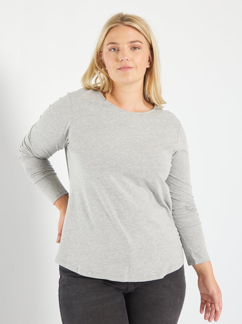 T-shirt manches longues Gris chiné - Kiabi