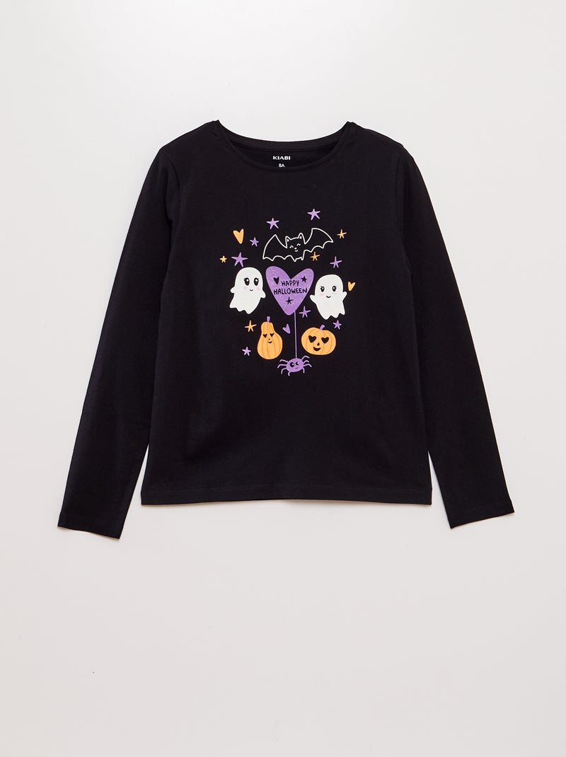 T-shirt manches longues imprimé - Halloween Noir - Kiabi
