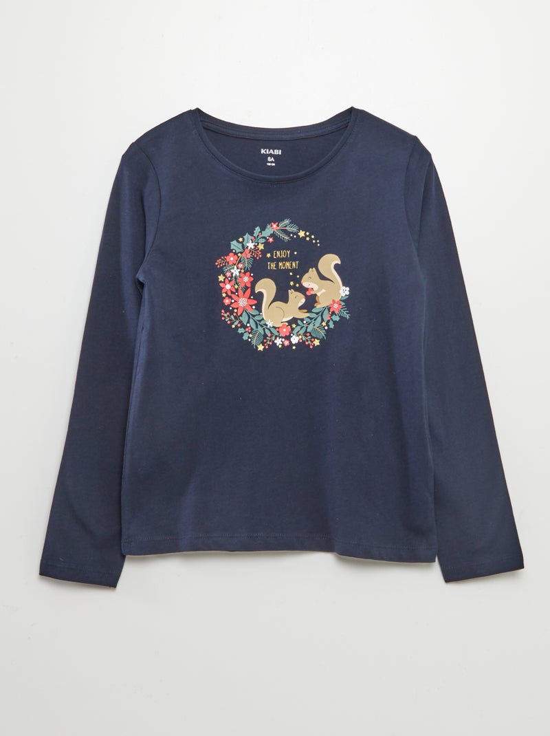 T-shirt manches longues imprimé Bleu - Kiabi