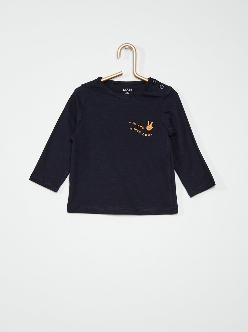 T-shirt manches longues imprimé bleu marine - Kiabi