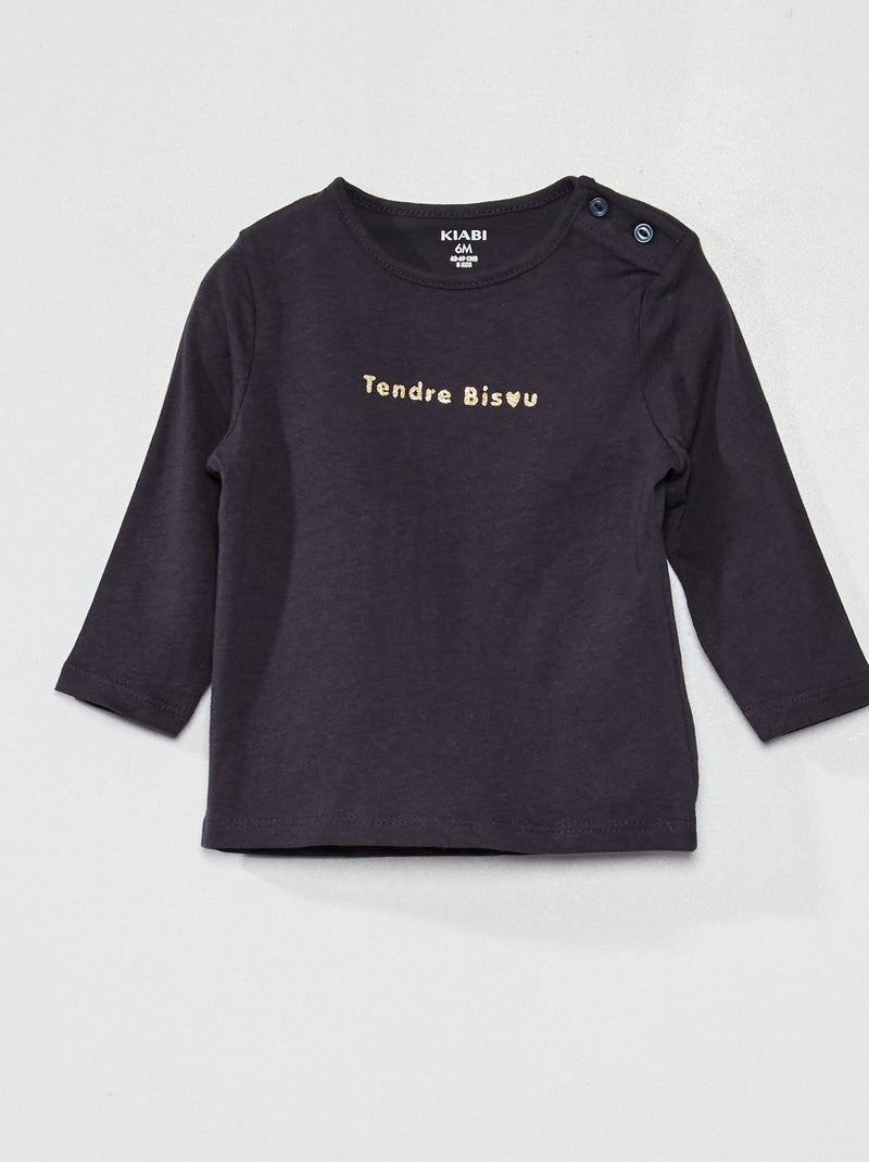 T-Shirt manches longues imprimé BLEU - Kiabi