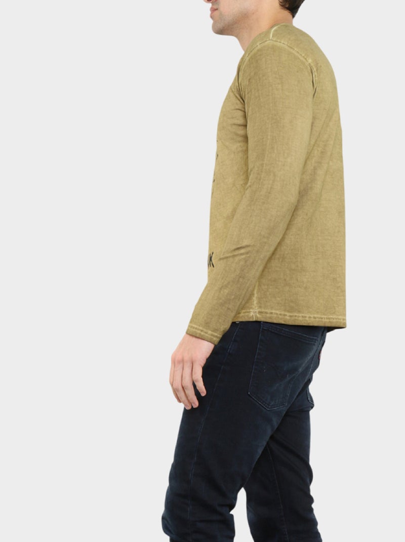 T-shirt manches longues imprimé Jaune paille - Kiabi