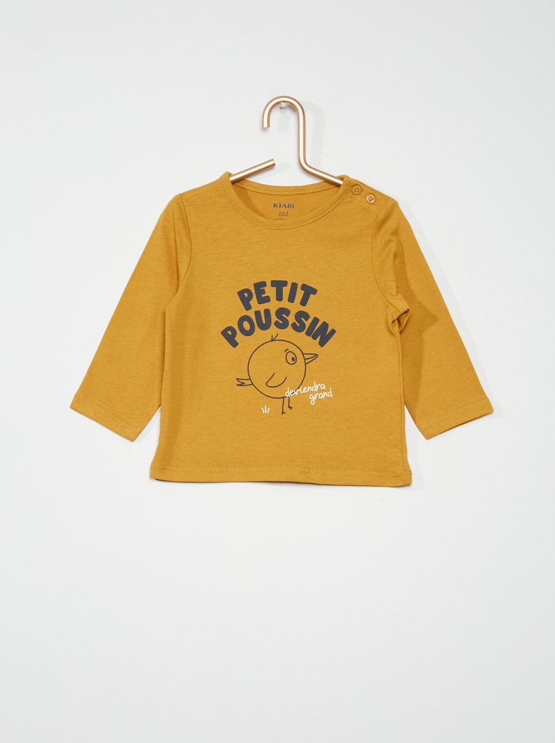 T-shirt manches longues imprimé jaune poussin - Kiabi