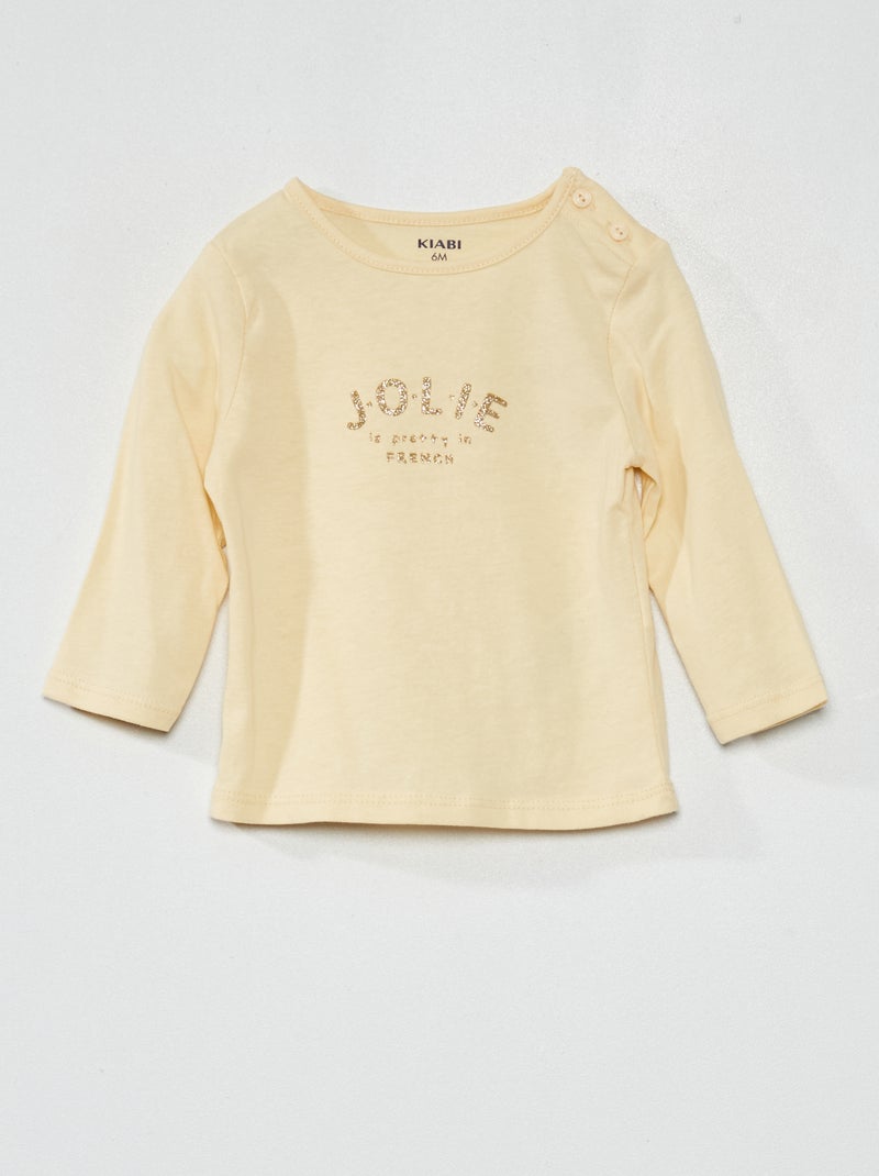 T-Shirt manches longues imprimé Jaune - Kiabi