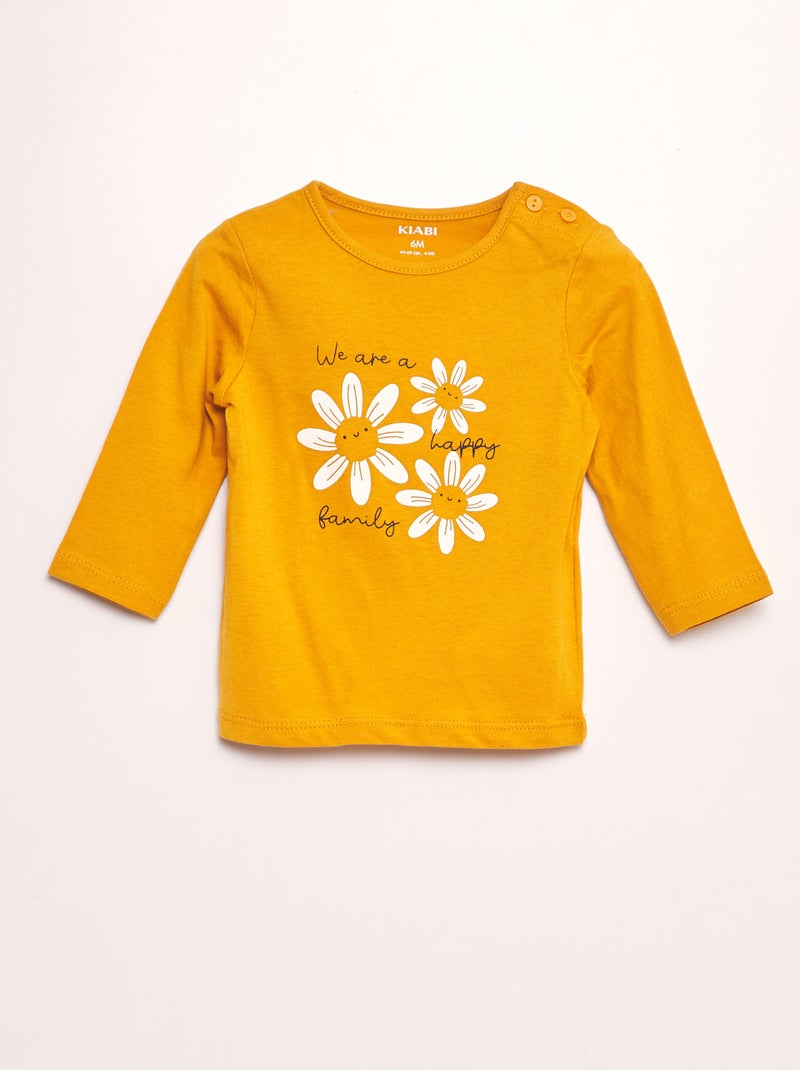 T-shirt manches longues imprimé Jaune - Kiabi