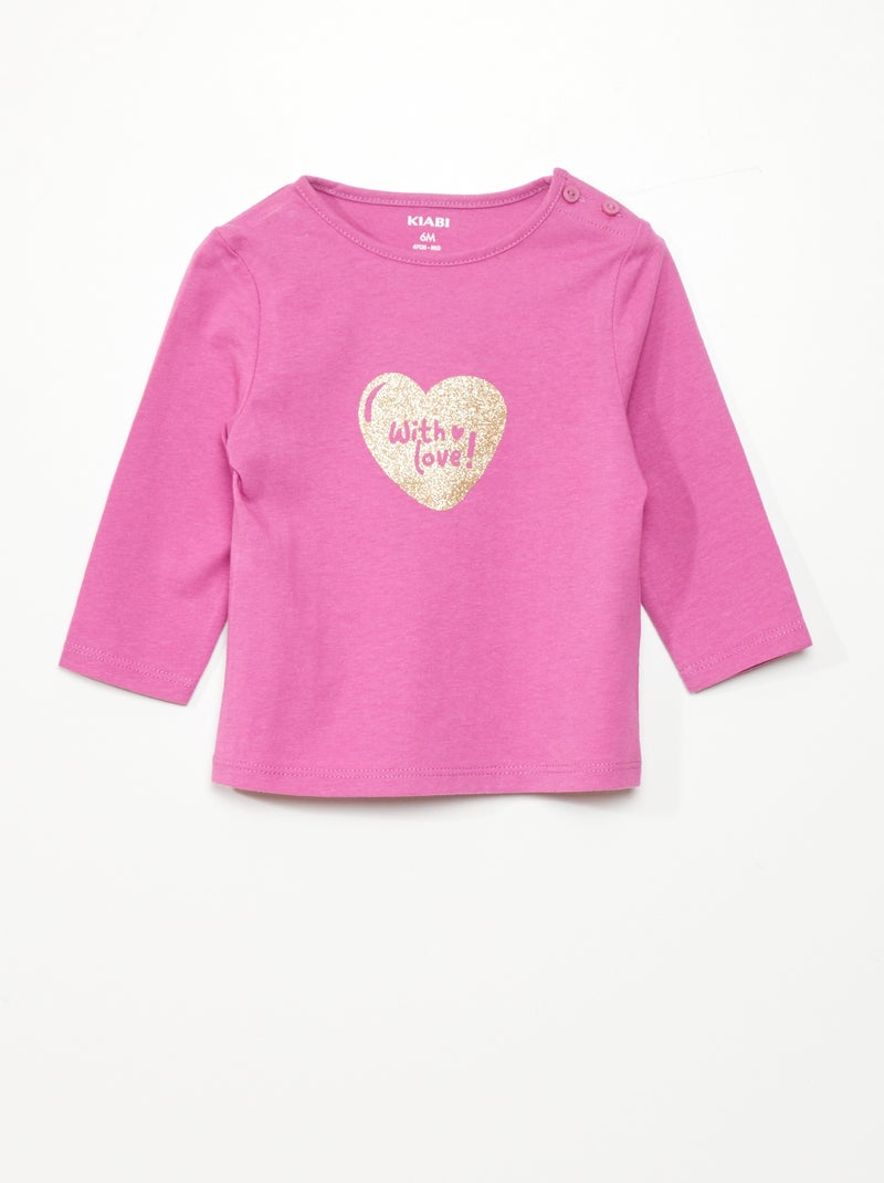T-shirt manches longues imprimé Mauve - Kiabi