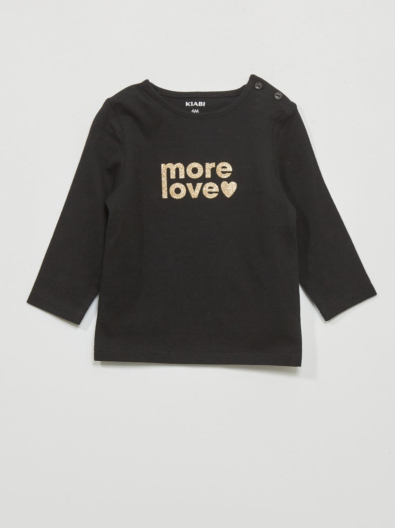 T-shirt manches longues imprimé Noir - Kiabi