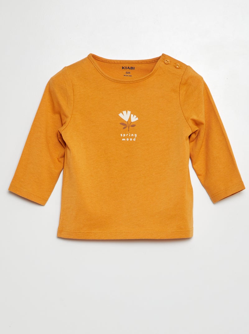 T-shirt manches longues imprimé Orange - Kiabi