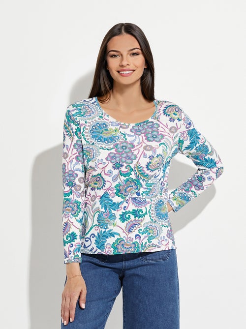 T-shirt manches longues imprimé pastel - Kiabi