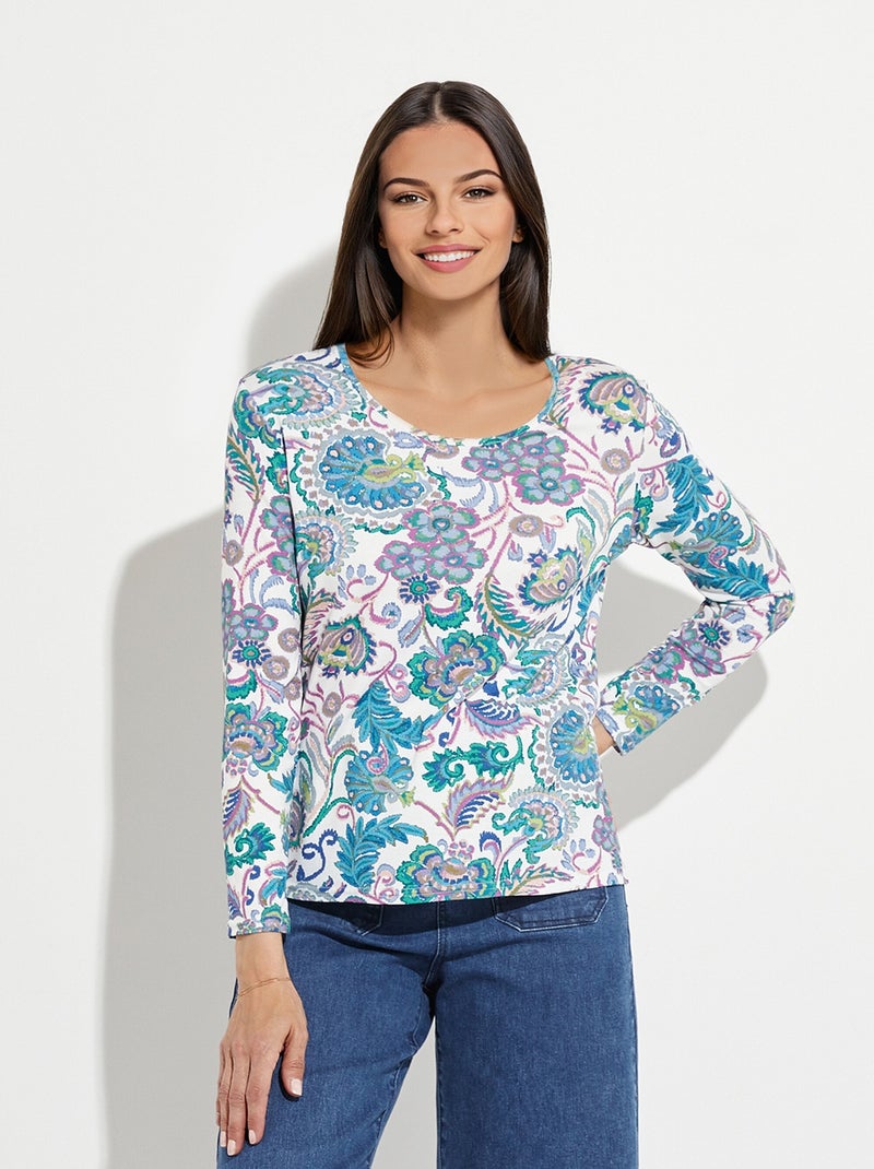 T-shirt manches longues imprimé pastel Ecru - Kiabi