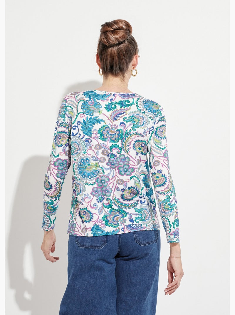 T-shirt manches longues imprimé pastel Ecru - Kiabi