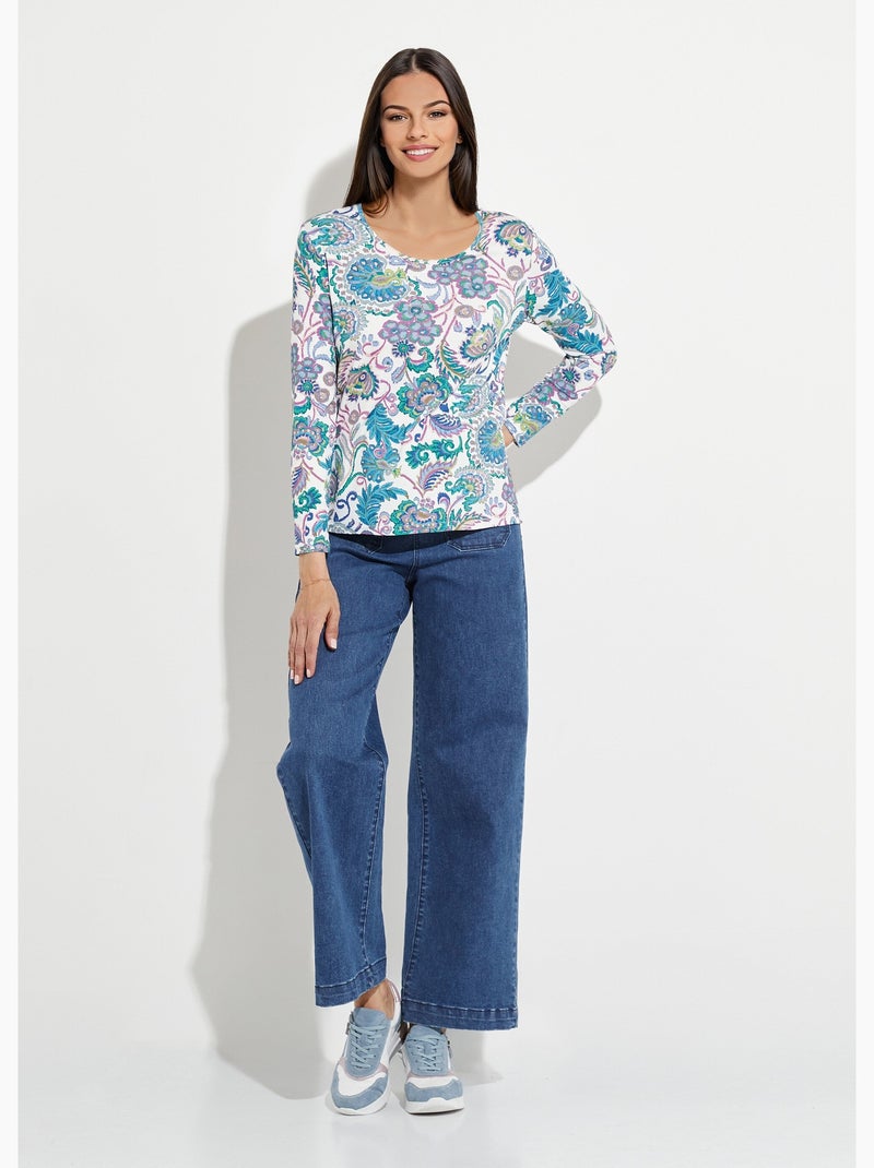 T-shirt manches longues imprimé pastel Ecru - Kiabi