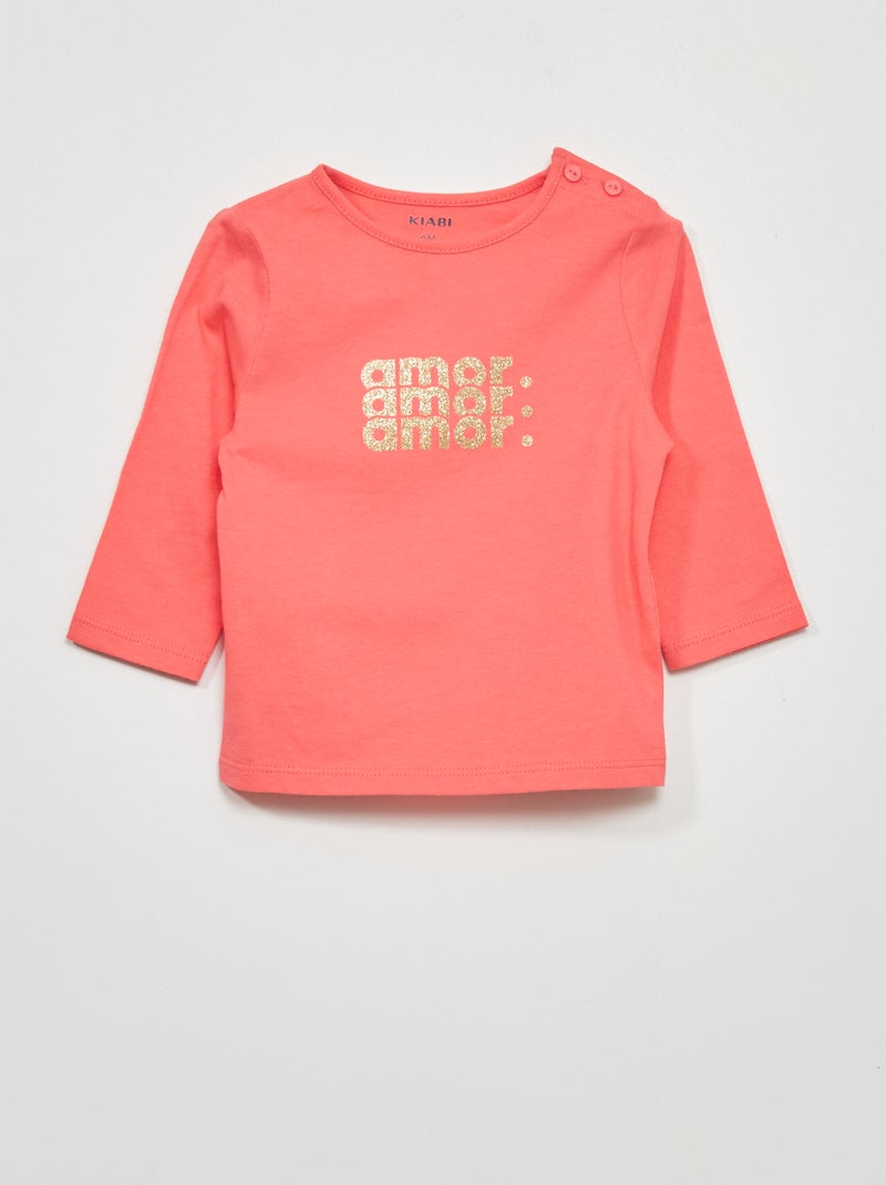T-shirt manches longues imprimé Rose - Kiabi