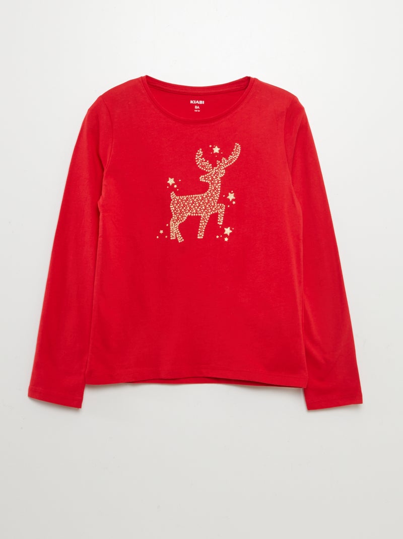 T-shirt manches longues imprimé Rouge - Kiabi