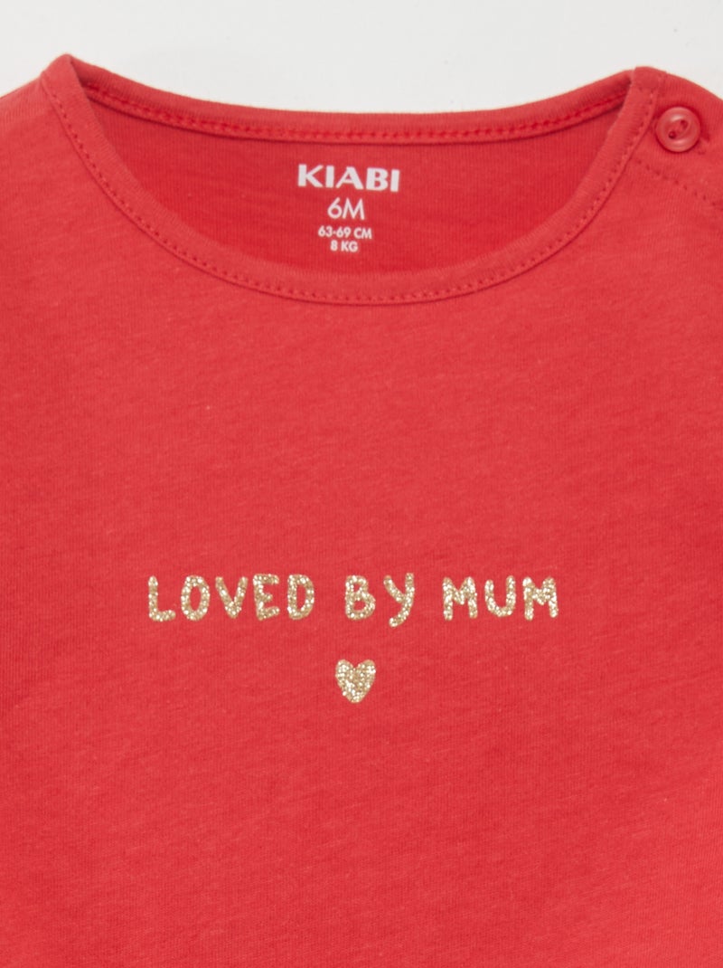 T-shirt manches longues imprimé Rouge - Kiabi