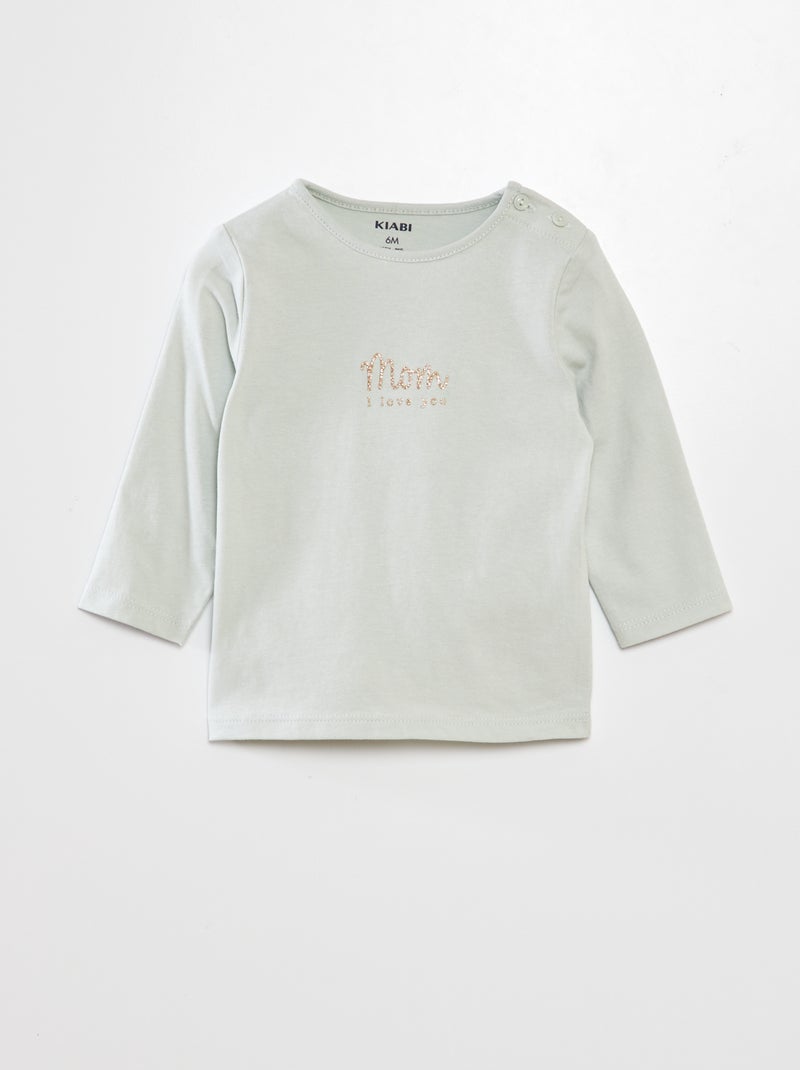 T-shirt manches longues imprimé Vert pastel - Kiabi