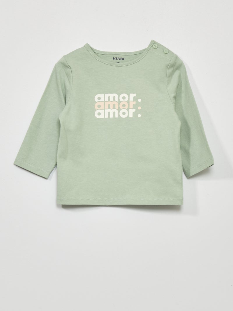 T-shirt manches longues imprimé Vert - Kiabi