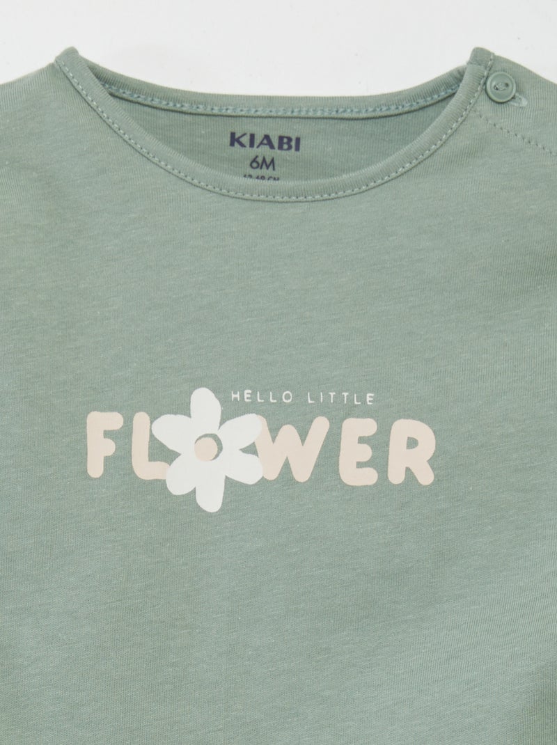 T-shirt manches longues imprimé Vert - Kiabi