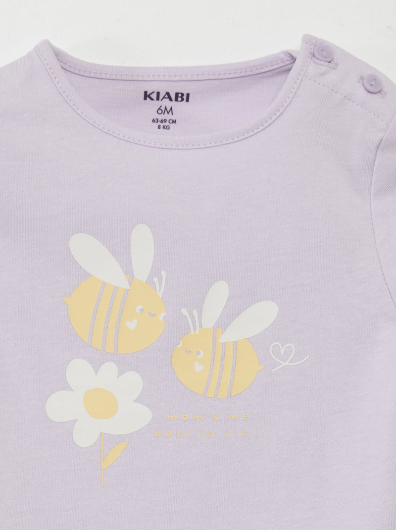 T-shirt manches longues imprimé Violet - Kiabi