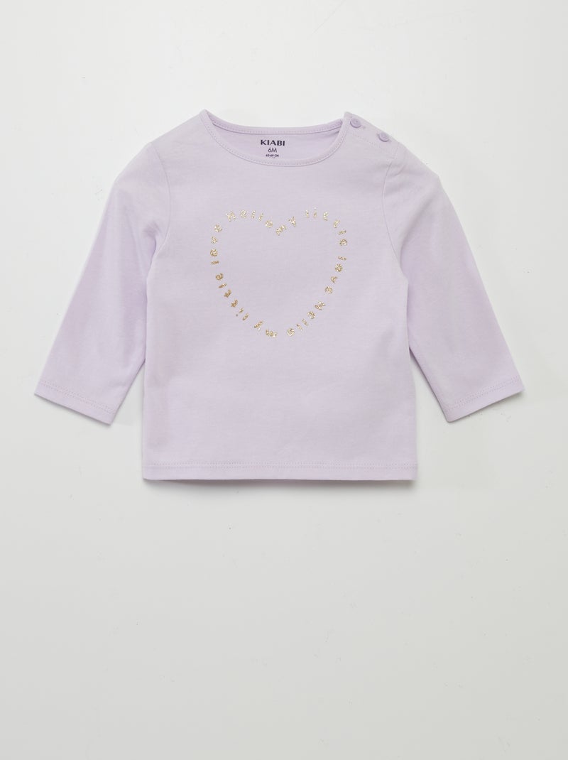 T-shirt manches longues imprimé Violet - Kiabi