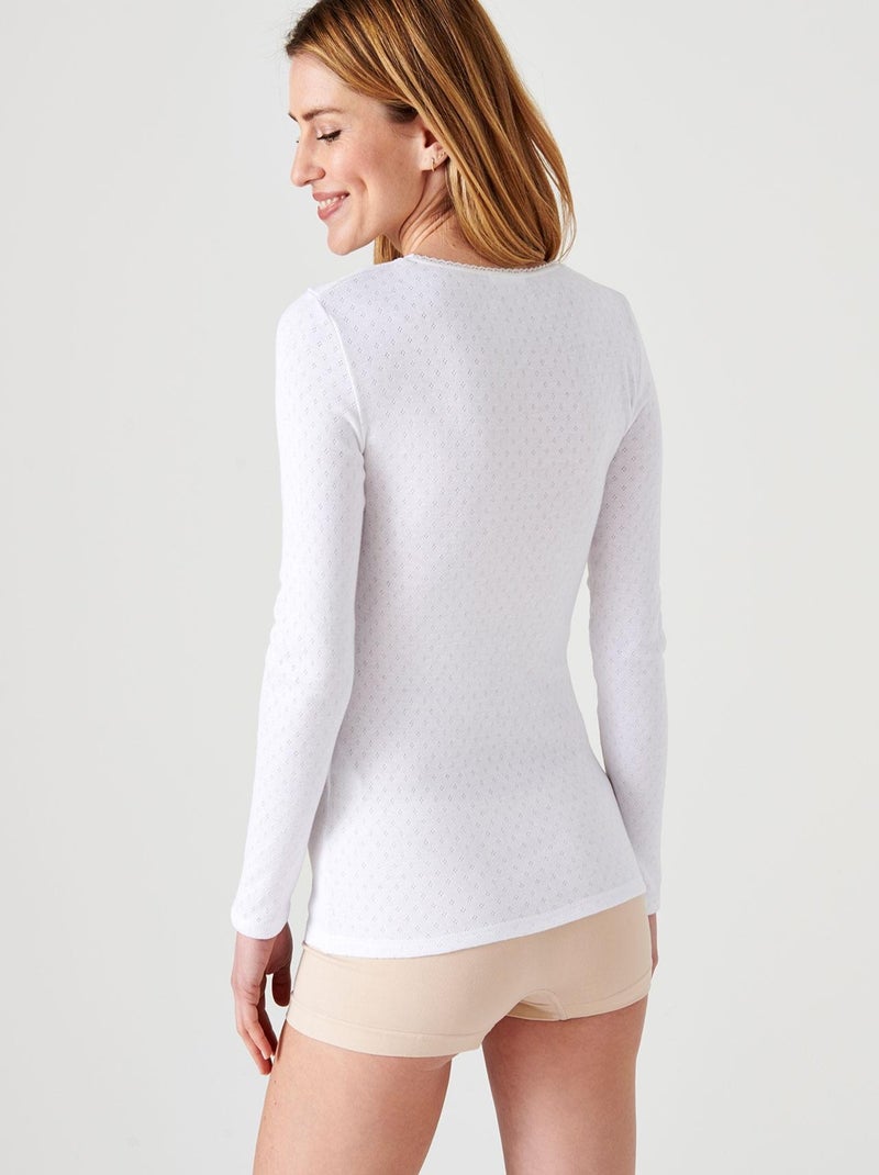 T-shirt manches longues maille ajourée Thermolactyl thermique - Damart Blanc - Kiabi