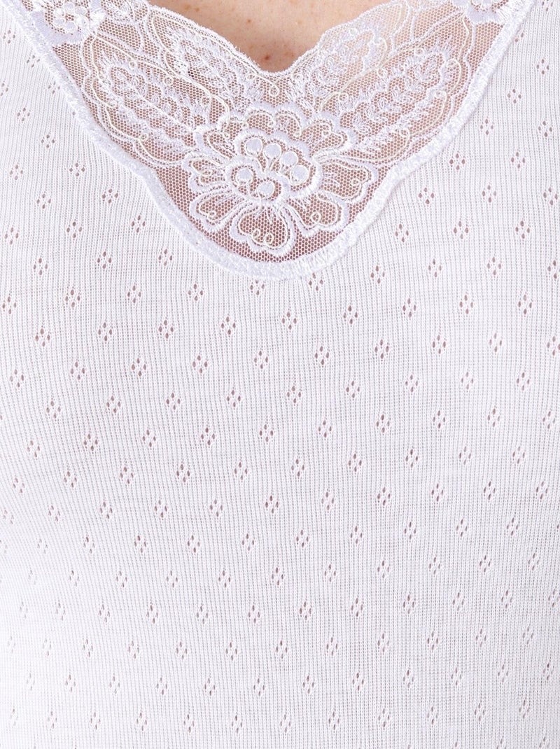 T-shirt manches longues maille ajourée Thermolactyl thermique - Damart Blanc - Kiabi