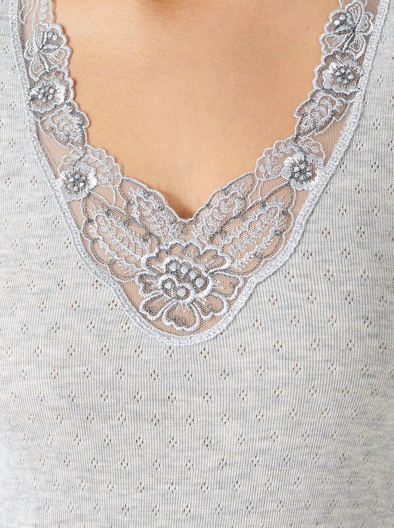 T-shirt manches longues maille ajourée Thermolactyl thermique - Damart Gris - Kiabi