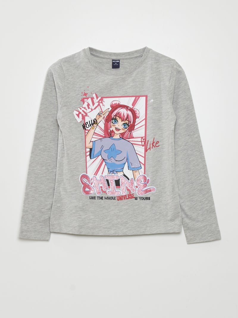 T-shirt manches longues 'Manga' Gris - Kiabi
