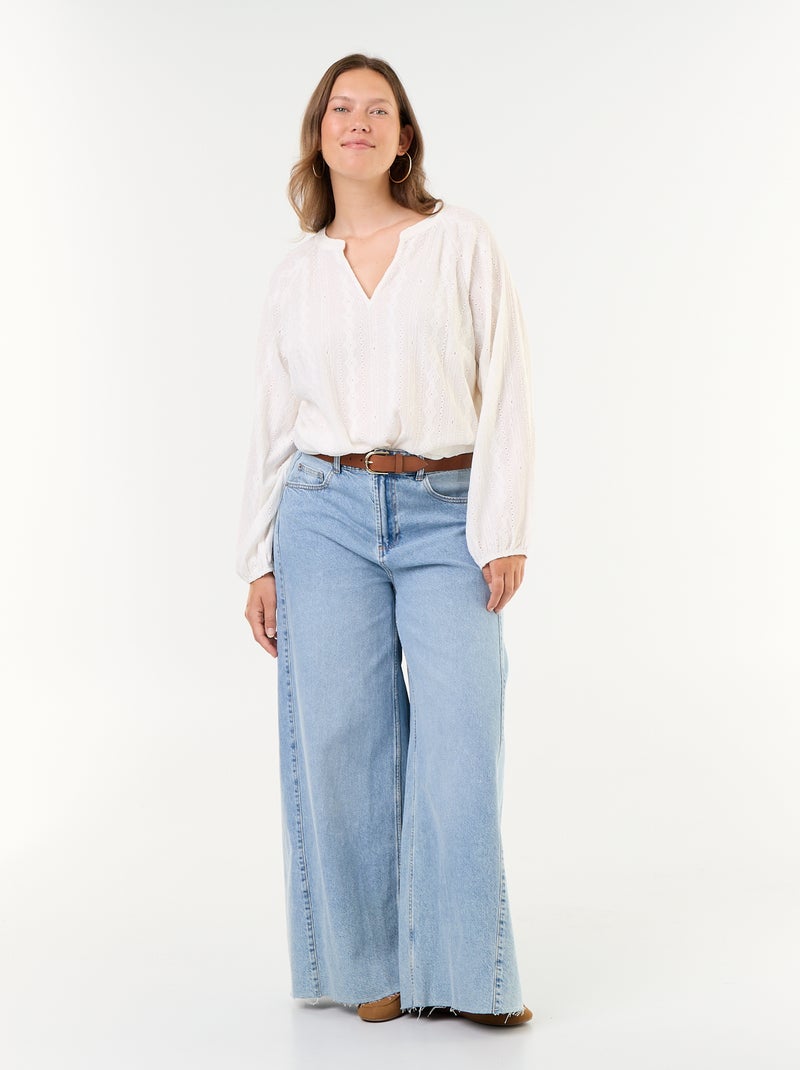 T-shirt manches longues matière ajourée Blanc - Kiabi