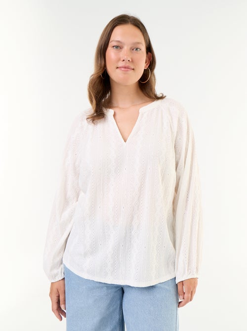 T-shirt manches longues matière ajourée - Kiabi