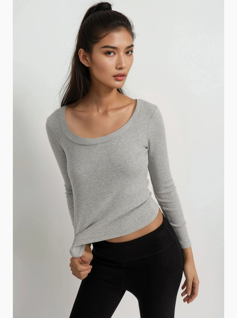 T-shirt manches longues mélange coton hiccup Gris clair - Kiabi