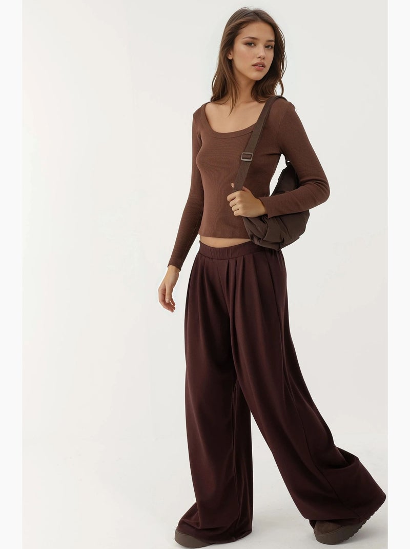 T-shirt manches longues mélange coton hiccup Marron foncé - Kiabi