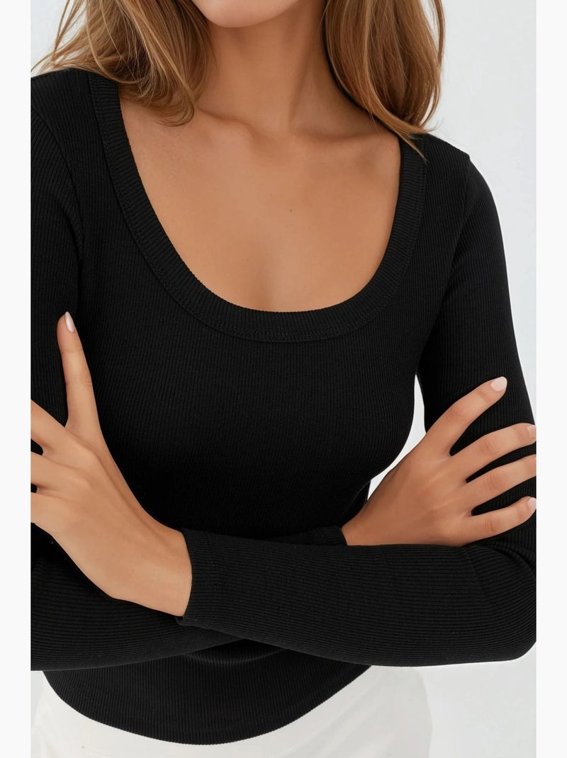 T-shirt manches longues mélange coton hiccup Noir - Kiabi
