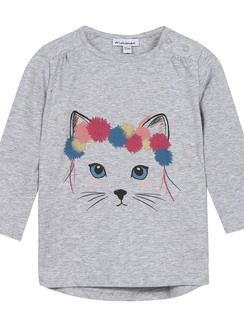T-shirt Manches Longues Motif Imprimé Chaton 'miniman' - Gris clair - 0.00