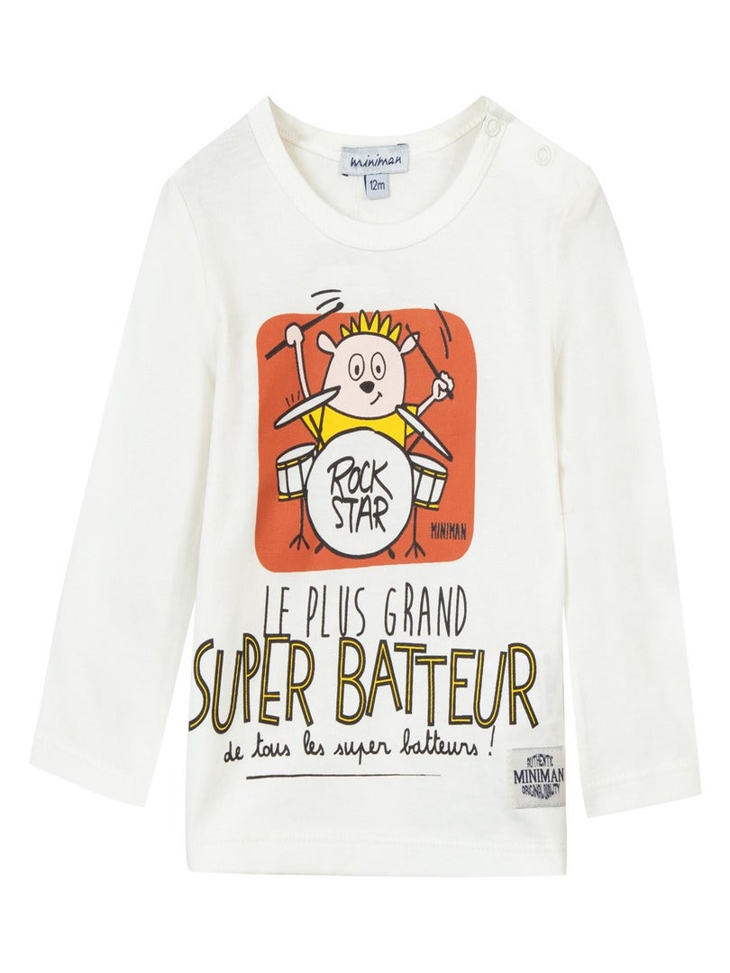 Tee-shirt manches longues message imprimé femme - écru blanc en