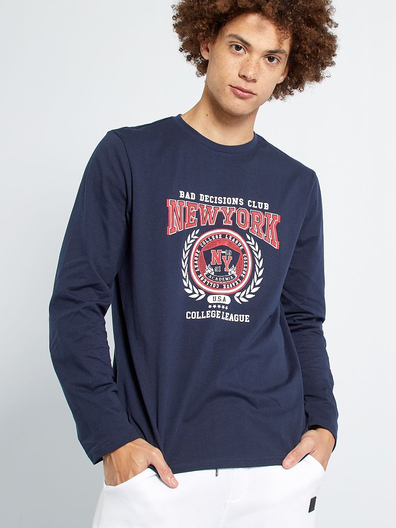 T-shirt manches longues 'New York' bleu marine - Kiabi
