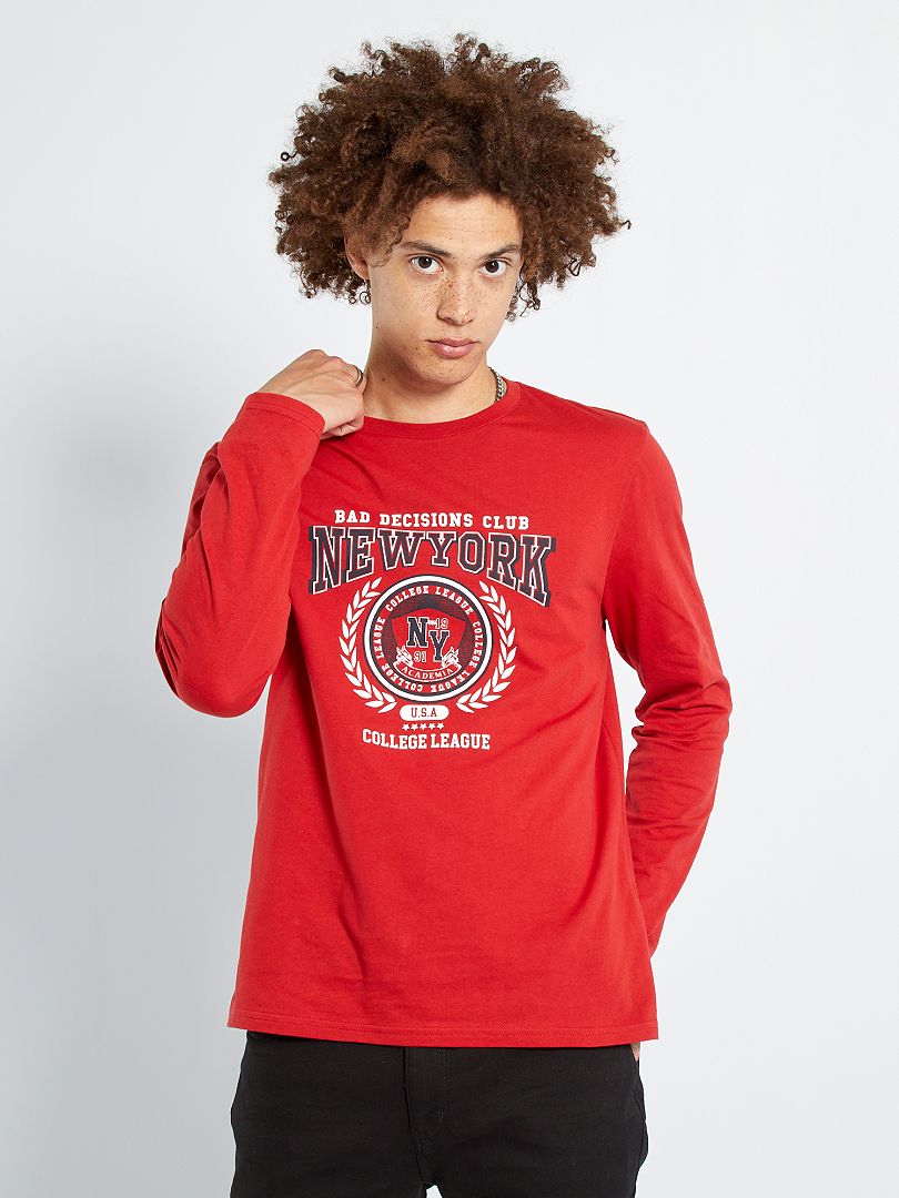 T-shirt manches longues 'New York' rouge - Kiabi