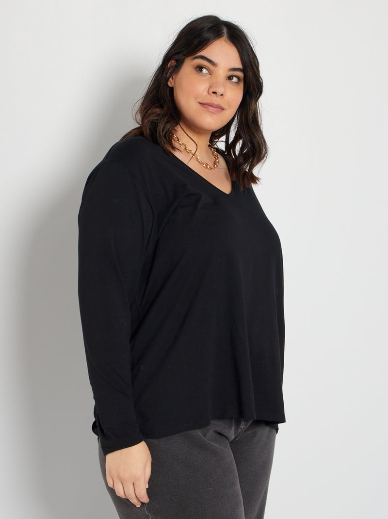 T-shirt manches longues noir - Kiabi