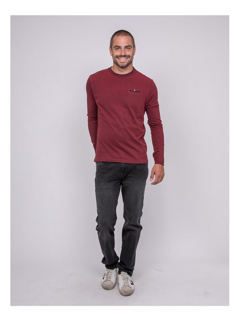 T-shirt manches longues pur coton JUSTONI Bordeaux - Kiabi