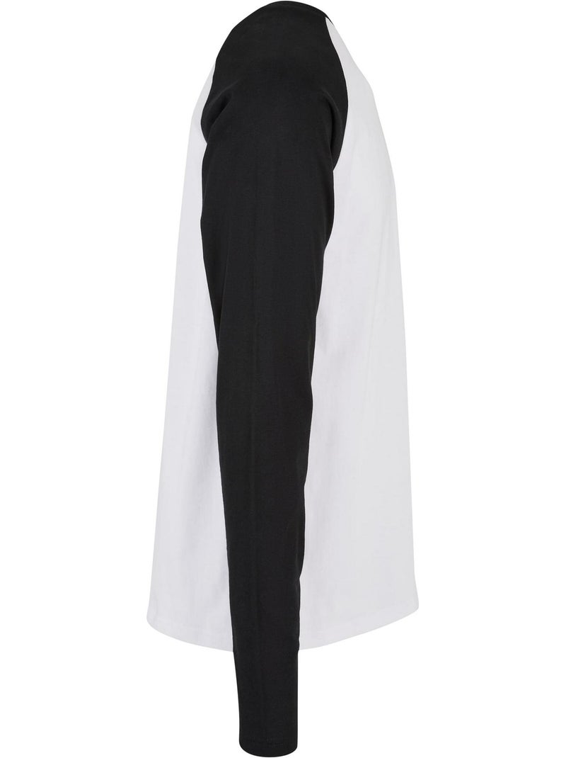 T-shirt manches longues raglan motif/style contrasté - build your brand Blanc Noir - Kiabi