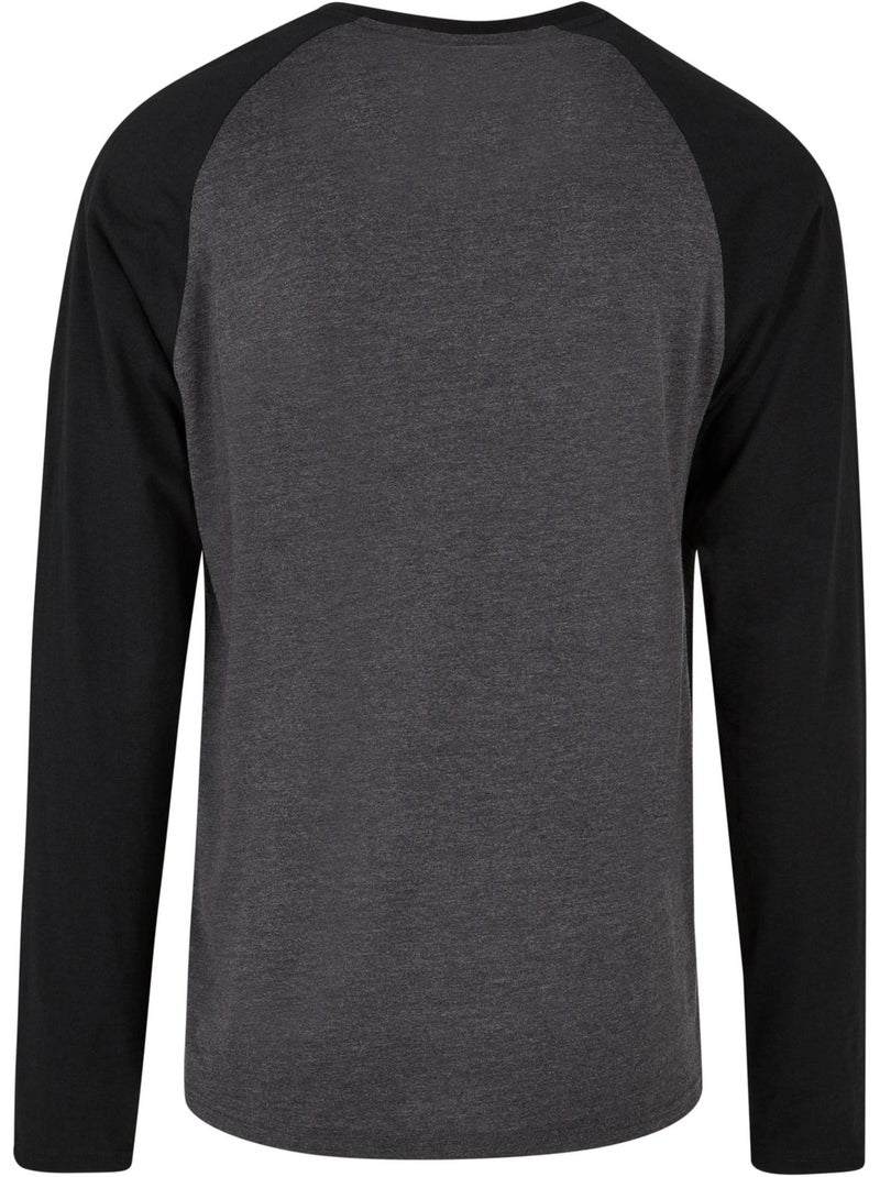 T-shirt manches longues raglan motif/style contrasté - build your brand Bleu marine - Kiabi