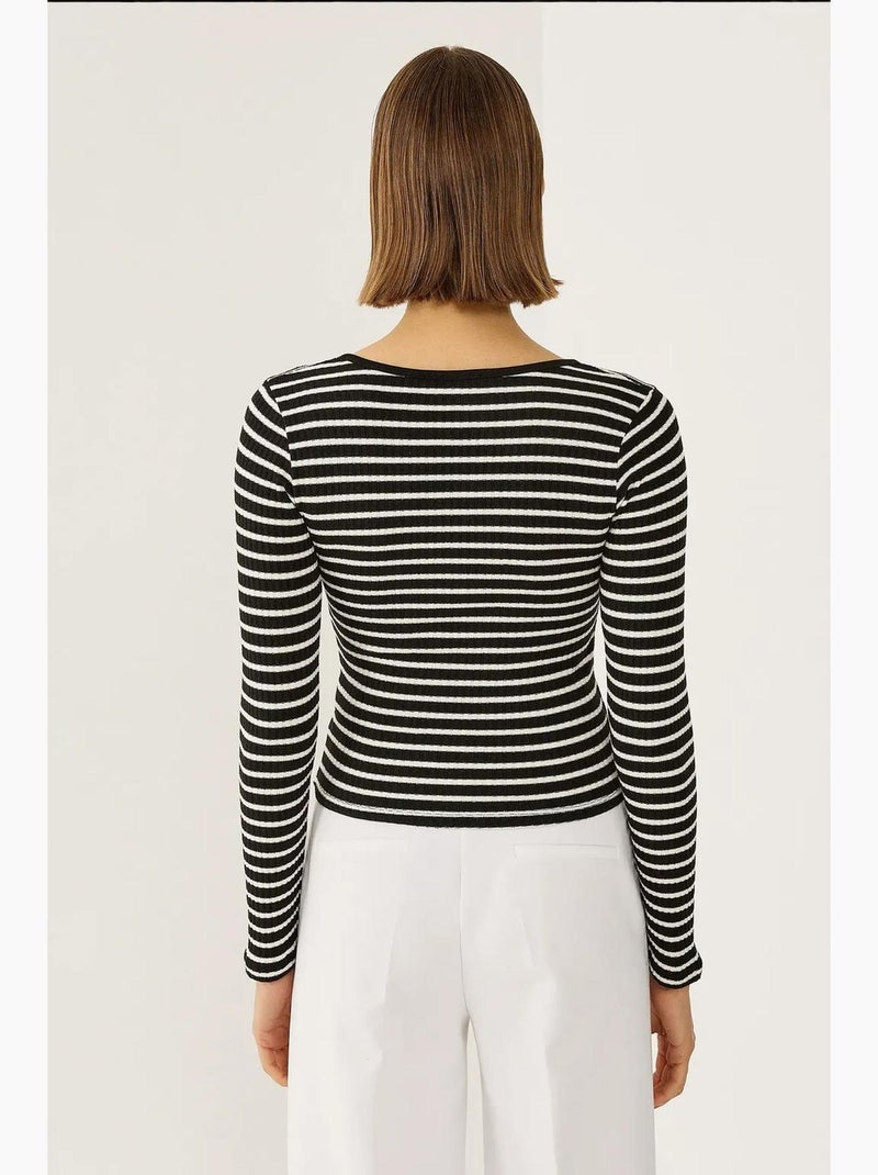 T-shirt manches longues rayé basique hiccup Noir Blanc - Kiabi