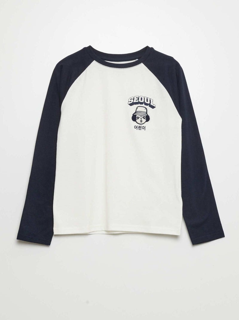 T-shirt manches longues 'séoul' Blanc - Kiabi