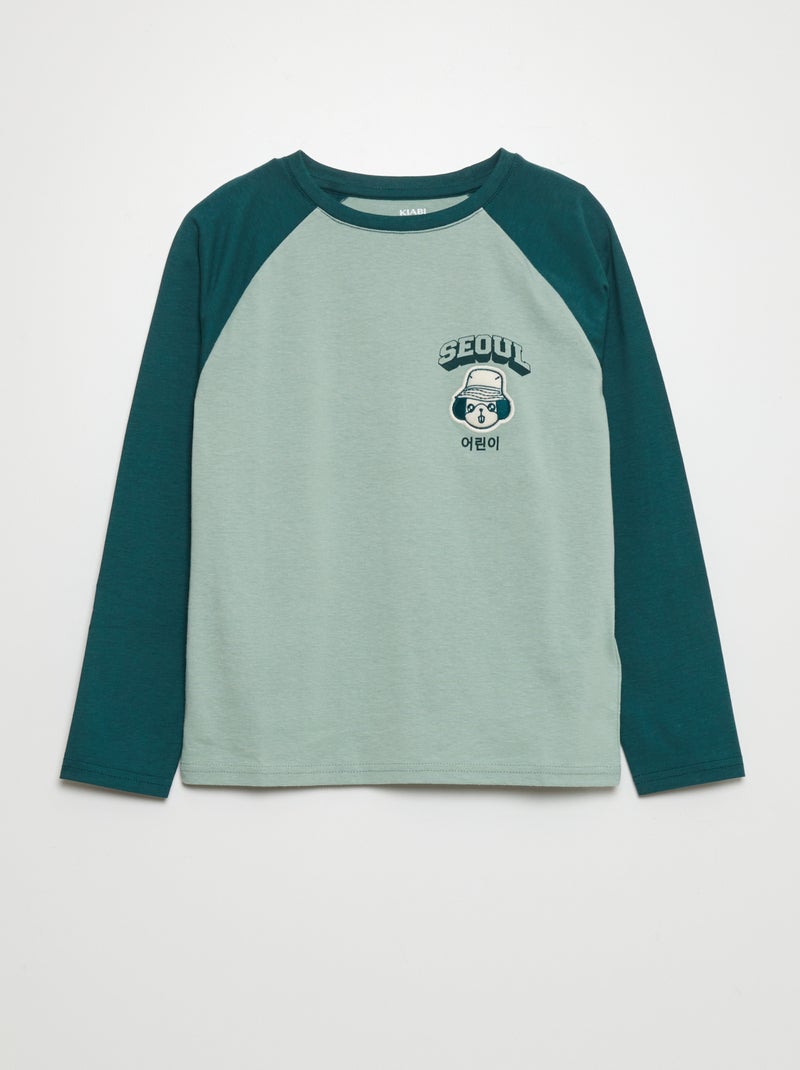 T-shirt manches longues 'séoul' Vert - Kiabi
