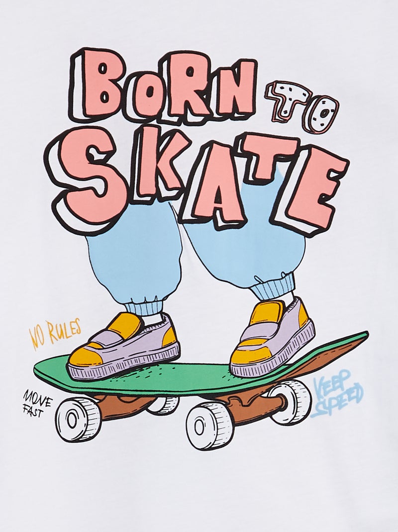 T-shirt manches longues 'Skate' blanc - Kiabi