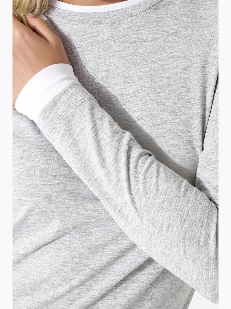 T-shirt manches longues texturé col rond ajusté hiccup Gris clair - Kiabi