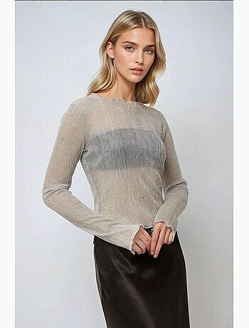 T-shirt manches longues texturé col rond pailleté ajusté hiccup
